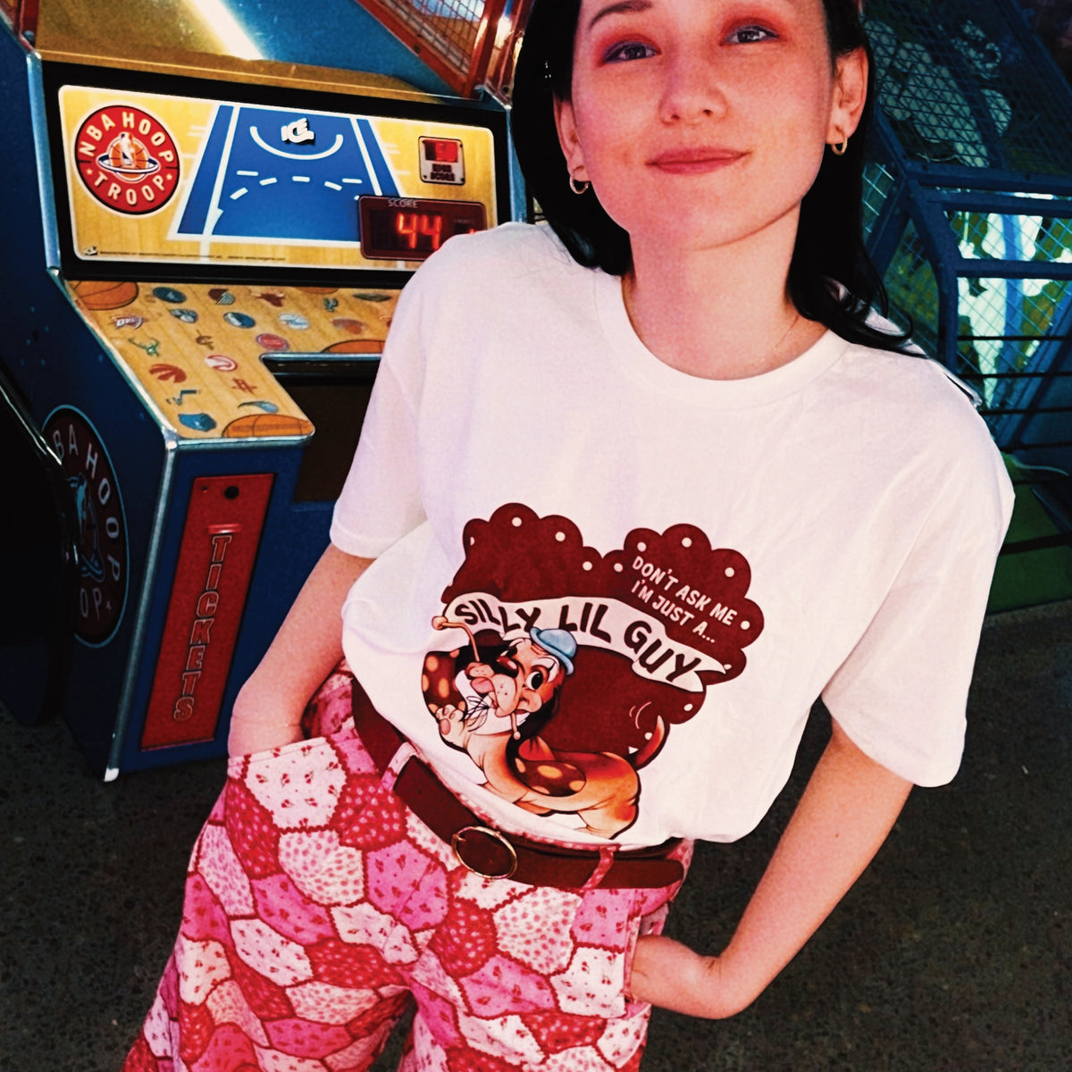 Ecru unisex t-shirt with Silly Lil Guy graphic by Lonely Kids Club