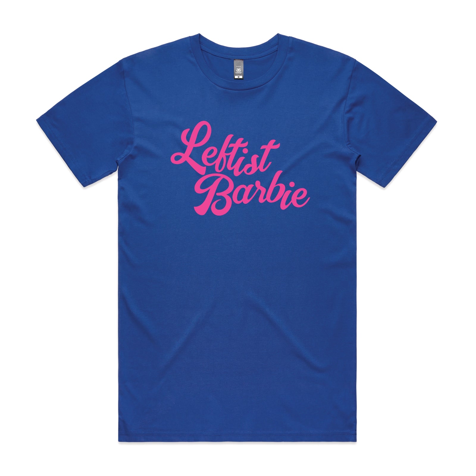 Royal Blue unisex t-shirt with Leftist Barbie graphic by Lonely Kids Club