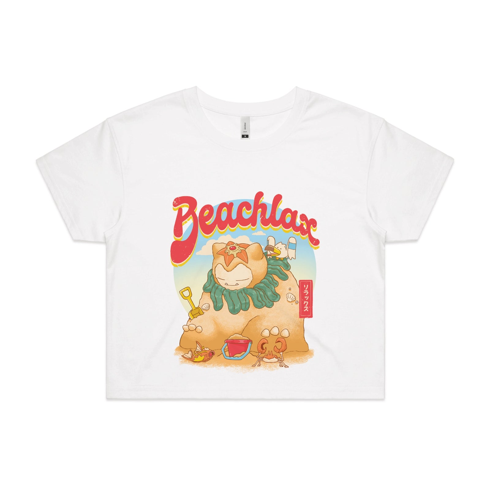 White crop top with Beachlax graphic by Lonely Kids Club