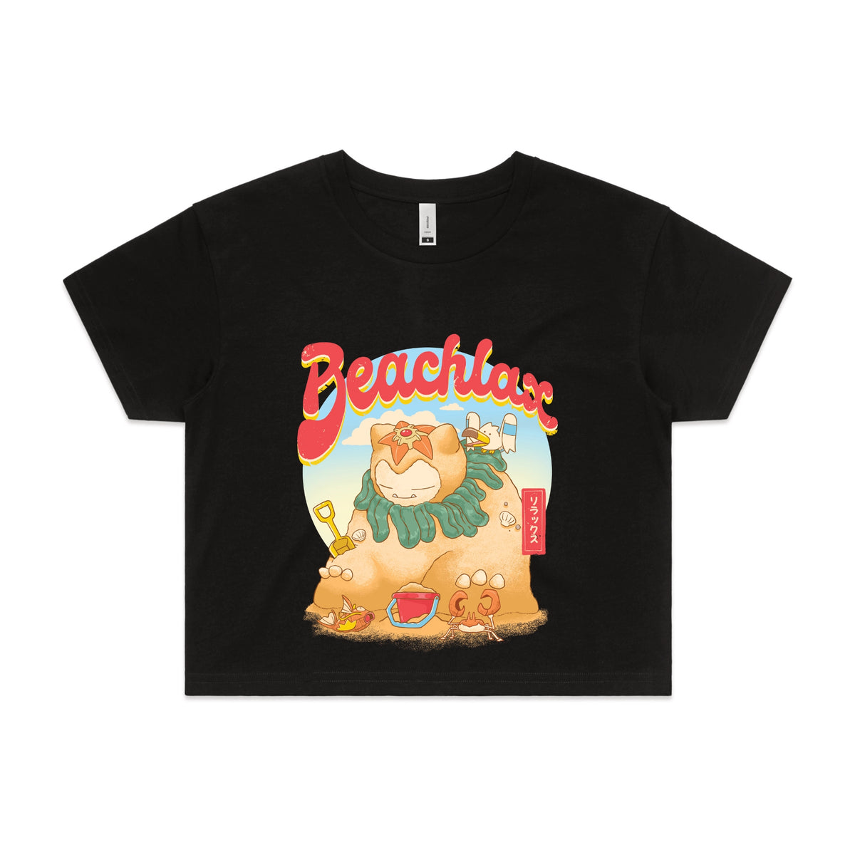 Black crop top with Beachlax graphic by Lonely Kids Club
