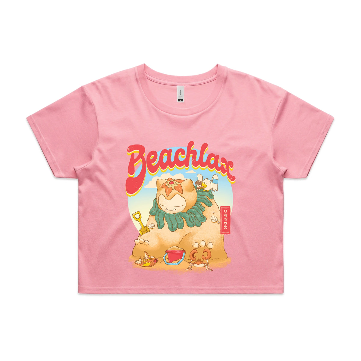 Bubblegum crop top with Beachlax graphic by Lonely Kids Club