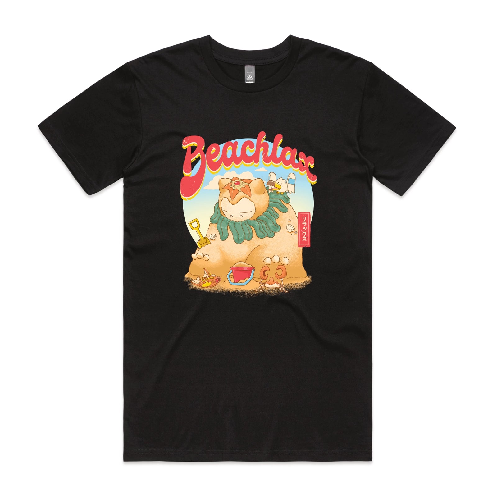 Black unisex t-shirt with Beachlax graphic by Lonely Kids Club