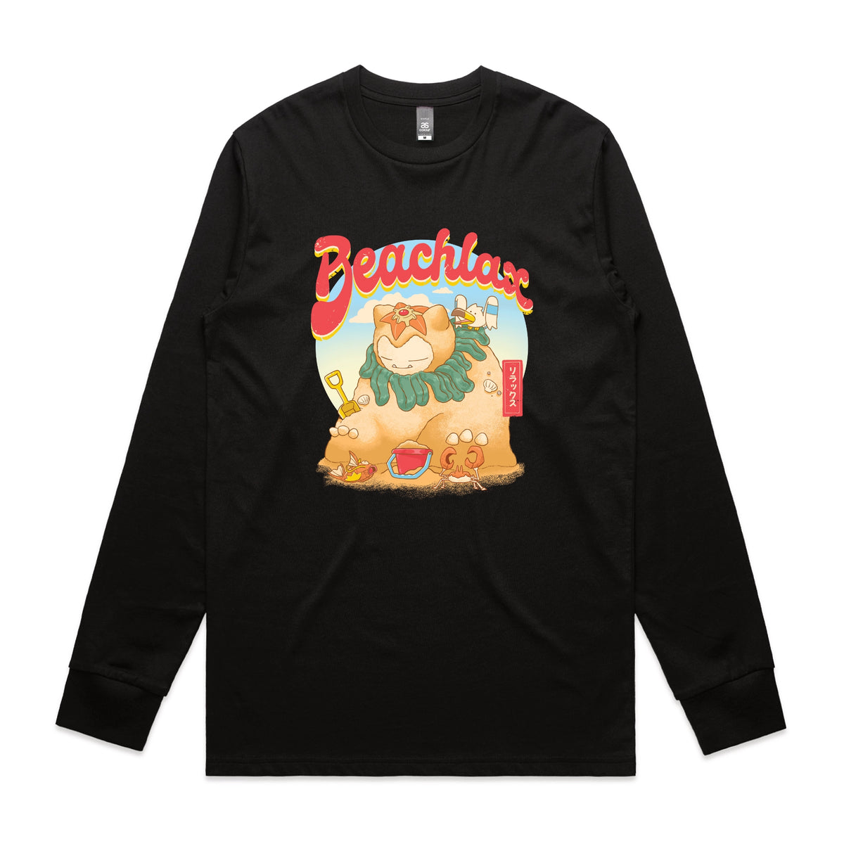 Black long sleeve t-shirt with Beachlax graphic by Lonely Kids Club