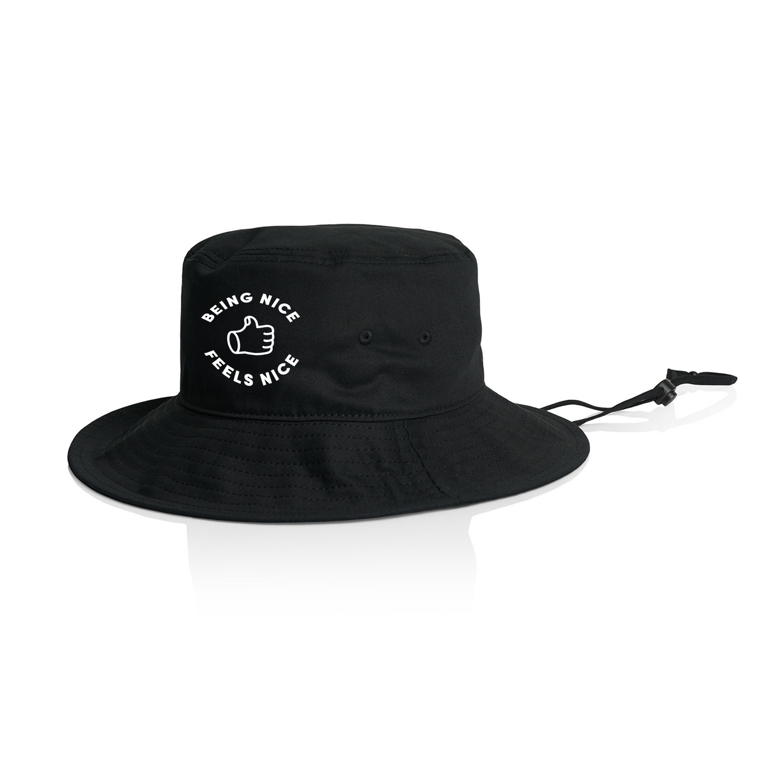 Black hat with Being Nice Feels Nice Sun Hat graphic by Lonely Kids Club