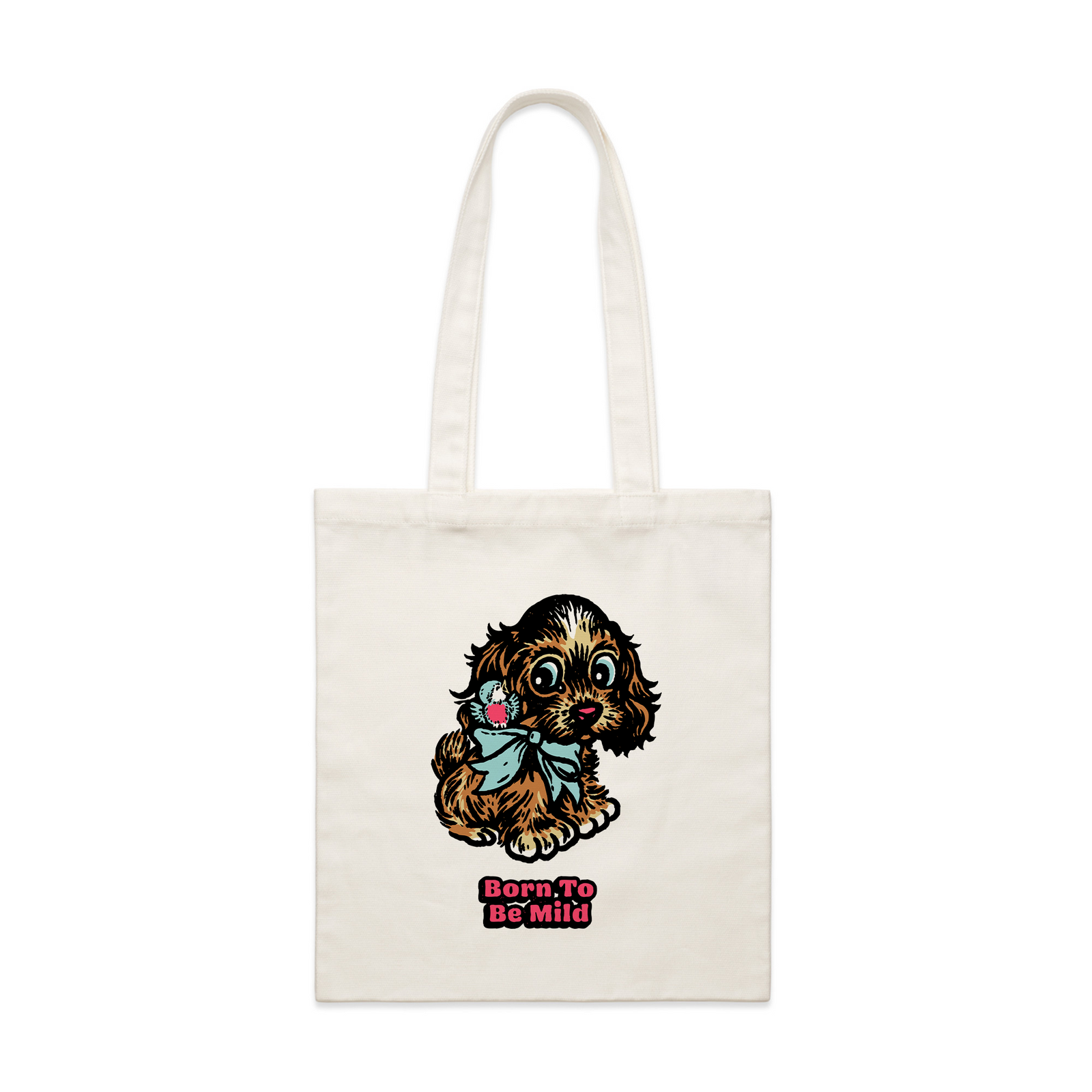 Cream parcel tote with Born To Be Mild Tote graphic by Lonely Kids Club