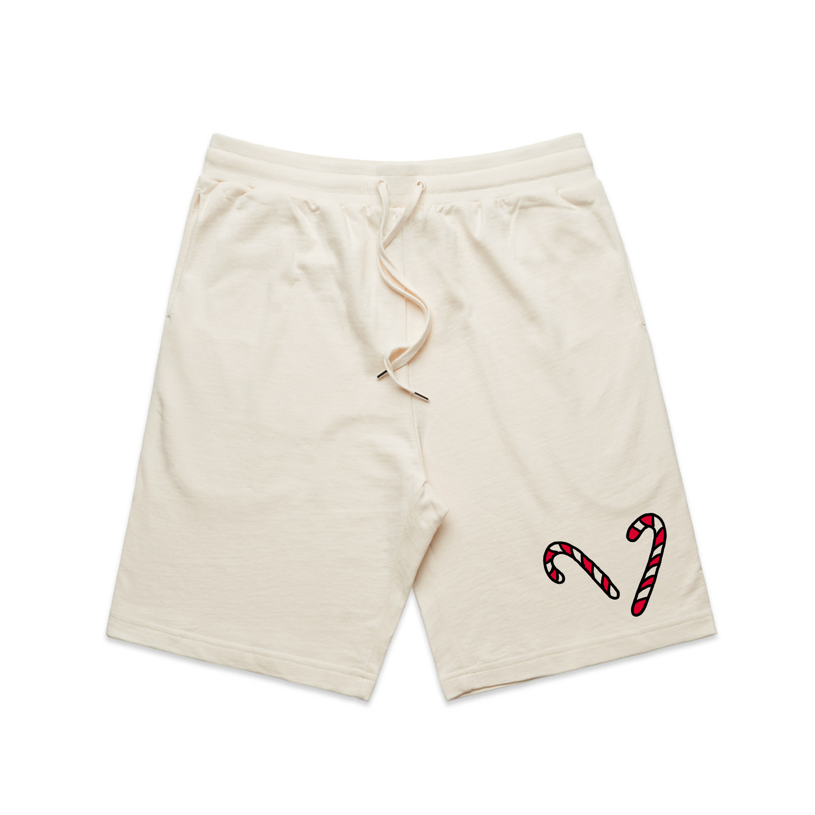 Ecru regular heavy shorts with Candy Canes Shorts graphic by Lonely Kids Club
