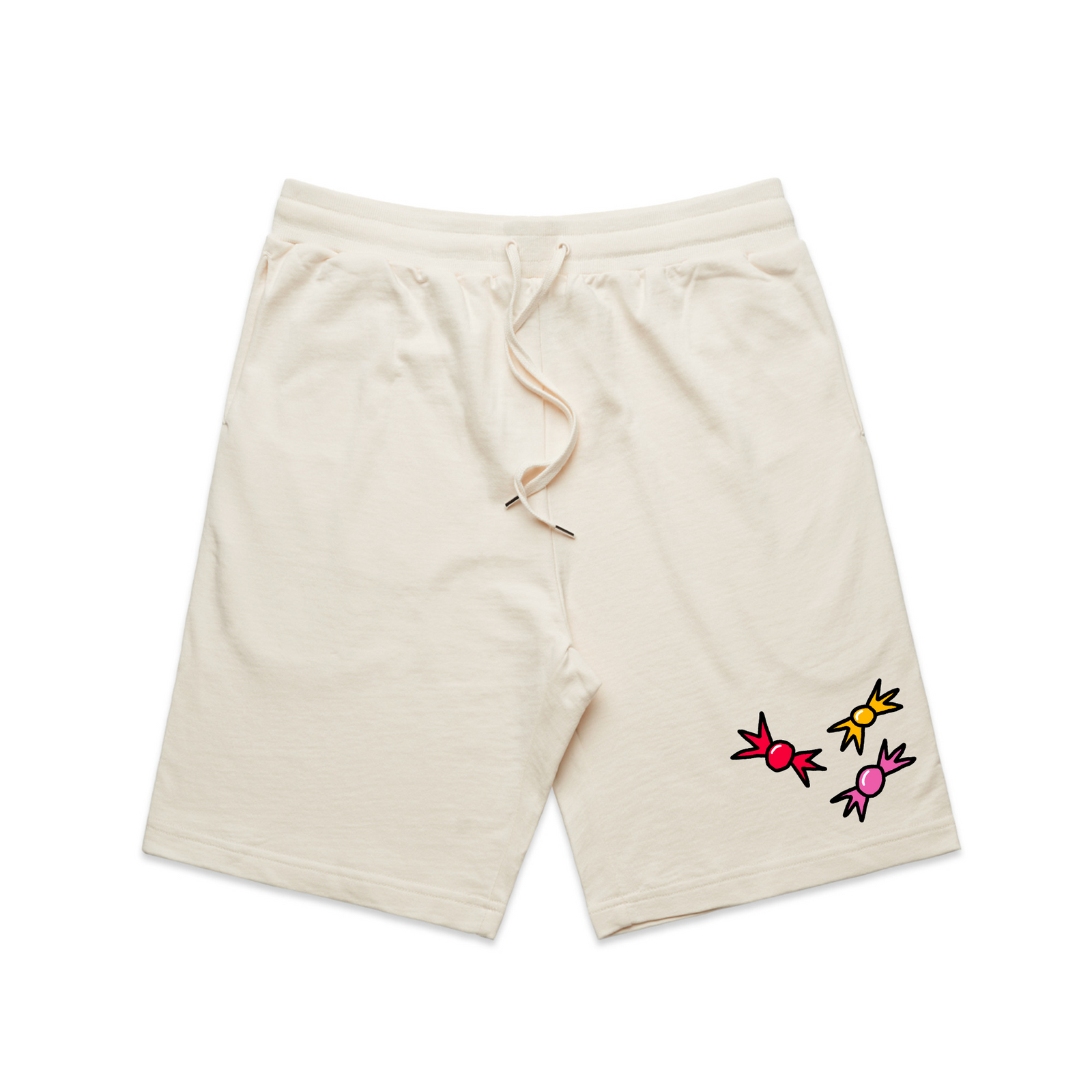 Ecru regular heavy shorts with Candy Shorts graphic by Lonely Kids Club