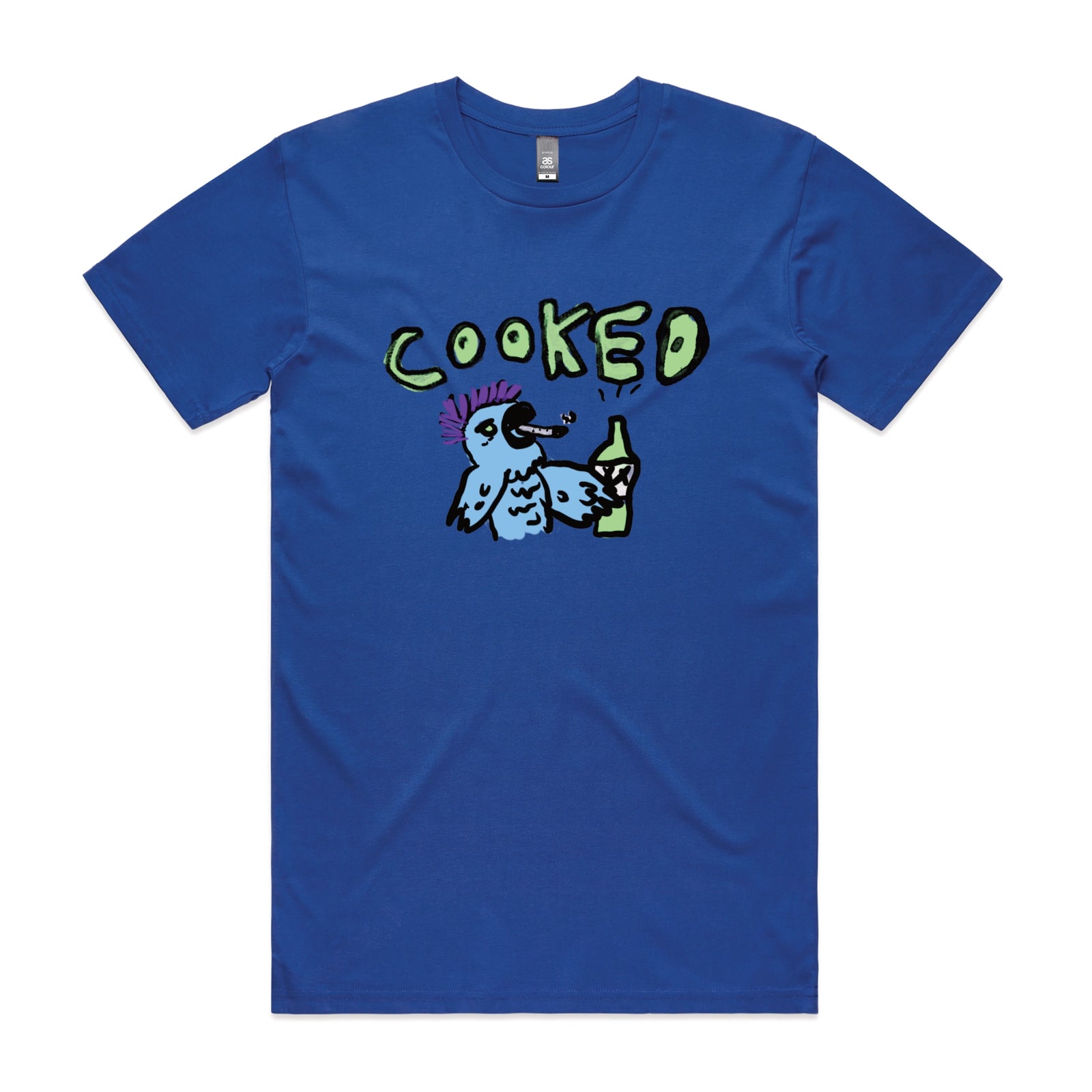 Royal Blue unisex t-shirt with Cooked Cockatoo graphic by Lonely Kids Club