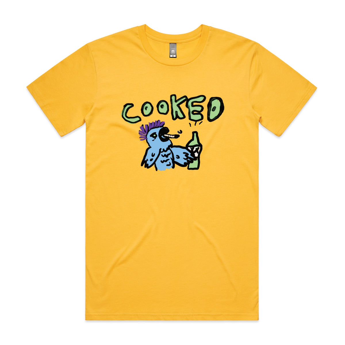 Yellow unisex t-shirt with Cooked Cockatoo graphic by Lonely Kids Club