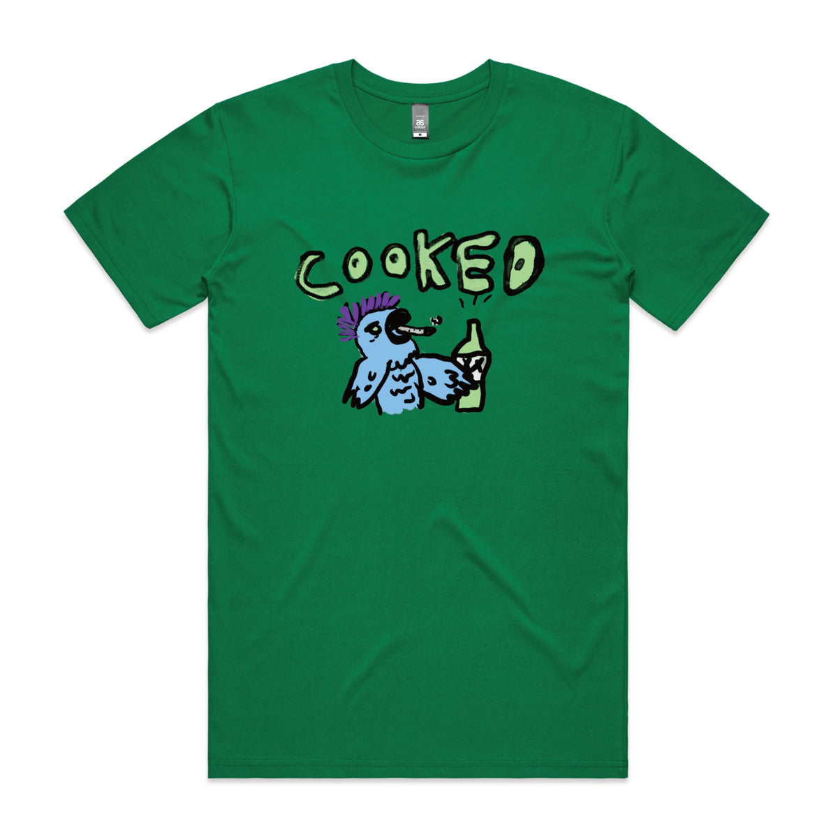 Green unisex t-shirt with Cooked Cockatoo graphic by Lonely Kids Club