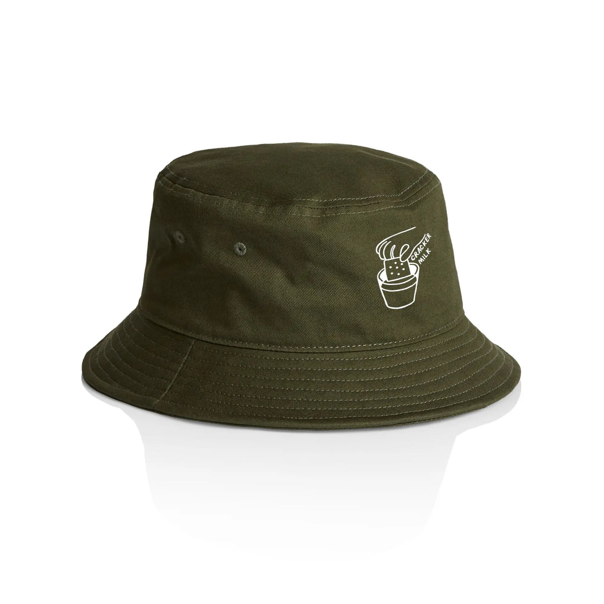 Army bucket hat with CrackerMilk Logo Bucket Hat graphic by Lonely Kids Club
