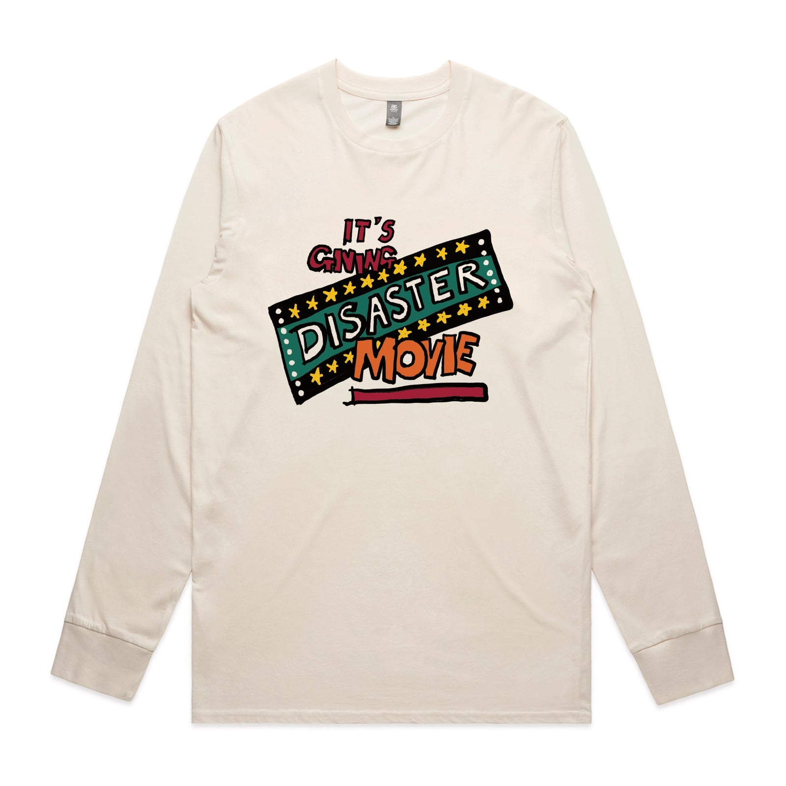 Ecru long sleeve t-shirt with Disaster Movie graphic by Lonely Kids Club