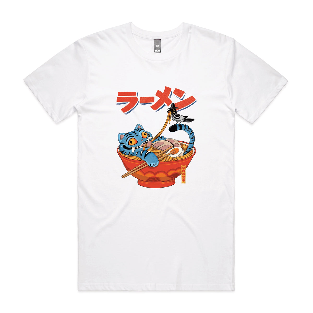 White unisex t-shirt with Derpy Ramen graphic by Lonely Kids Club