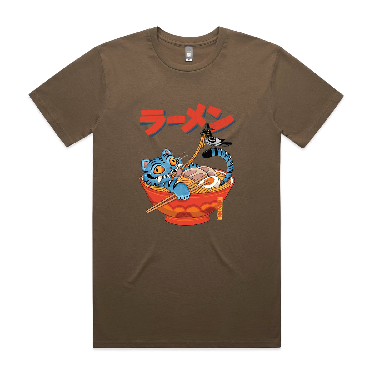 Walnut unisex t-shirt with Derpy Ramen graphic by Lonely Kids Club