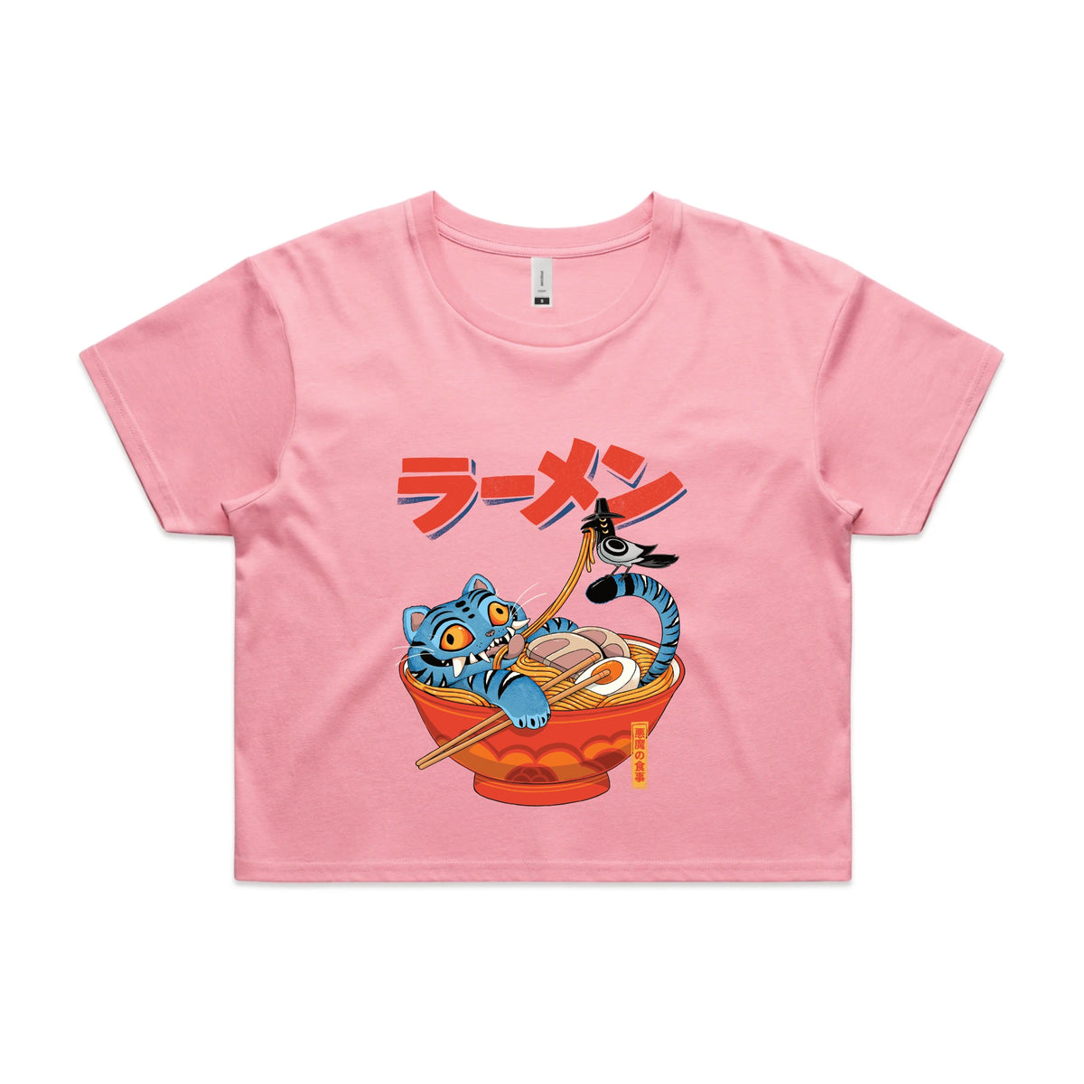 Bubblegum crop top with Derpy Ramen graphic by Lonely Kids Club