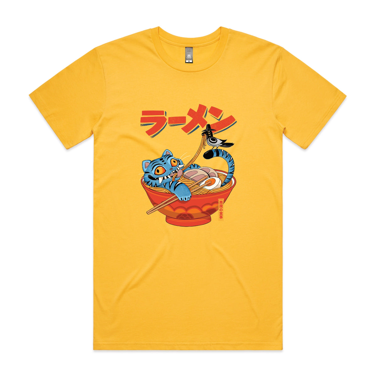 Yellow unisex t-shirt with Derpy Ramen graphic by Lonely Kids Club