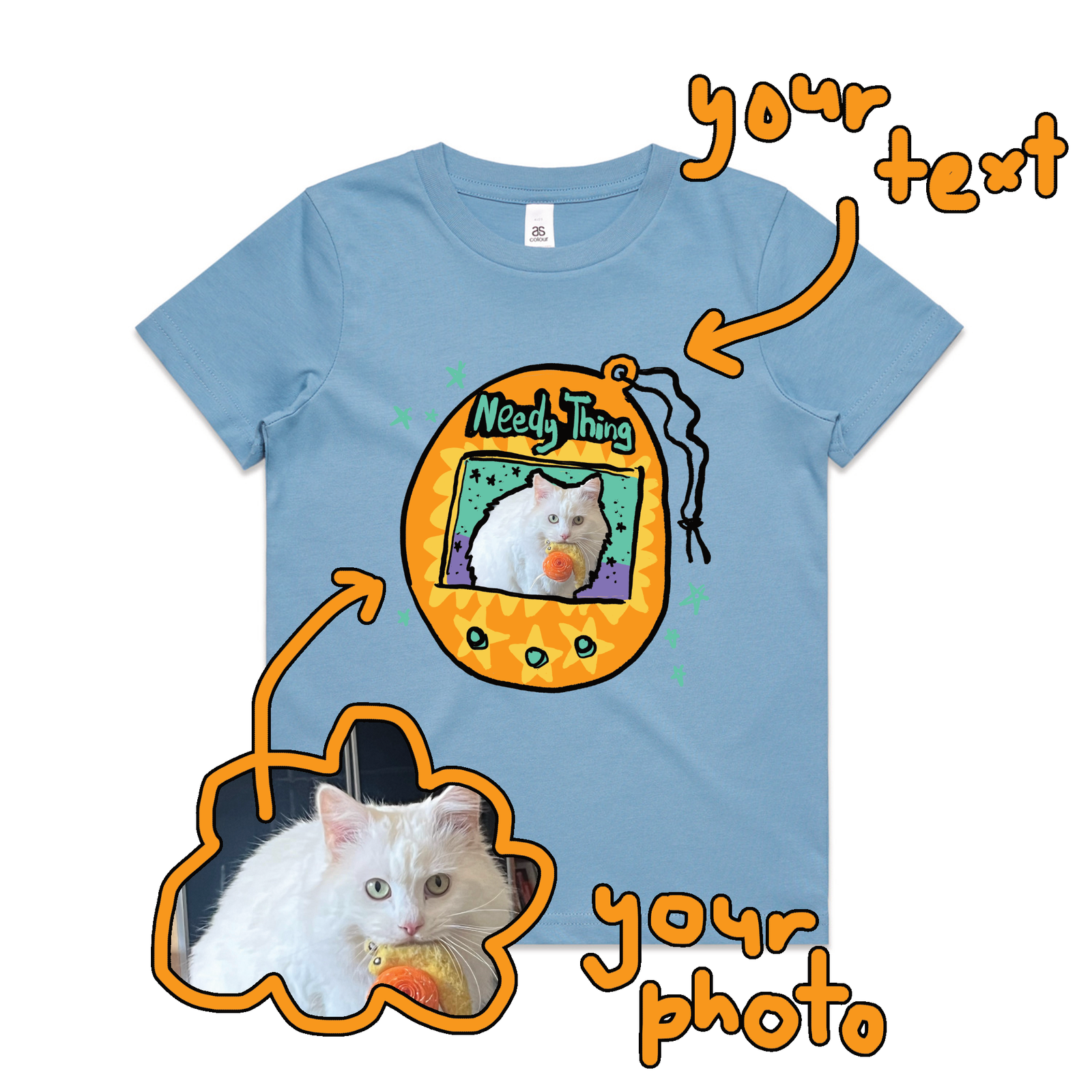 Carolina Blue kids t-shirt with Custom Digipet Kids graphic by Lonely Kids Club