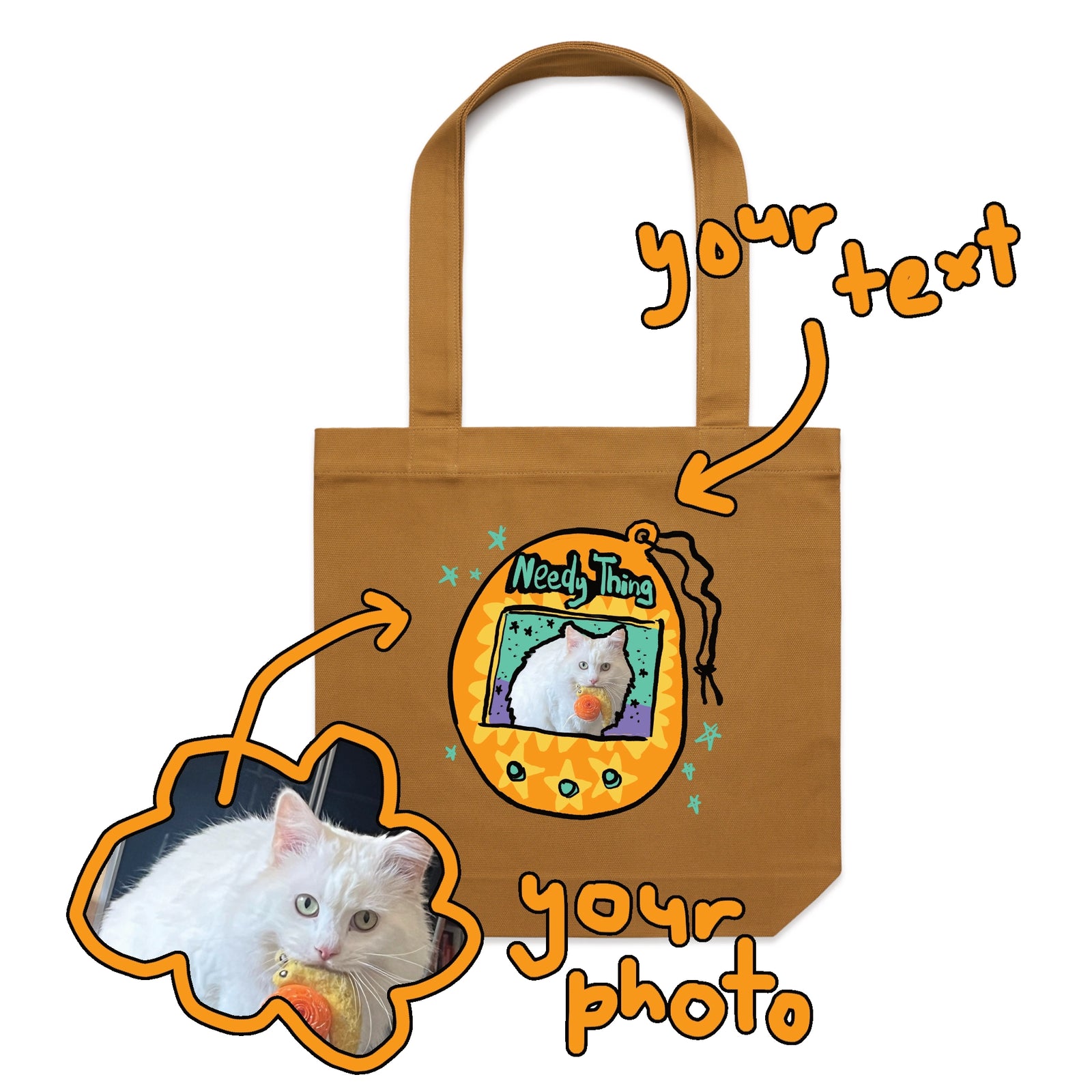 Camel carrie tote with Custom Digipet Tote graphic by Lonely Kids Club