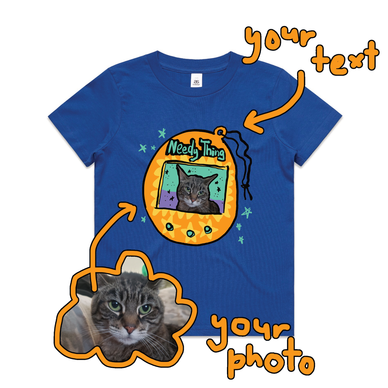 Royal Blue kids t-shirt with Custom Digipet Kids graphic by Lonely Kids Club