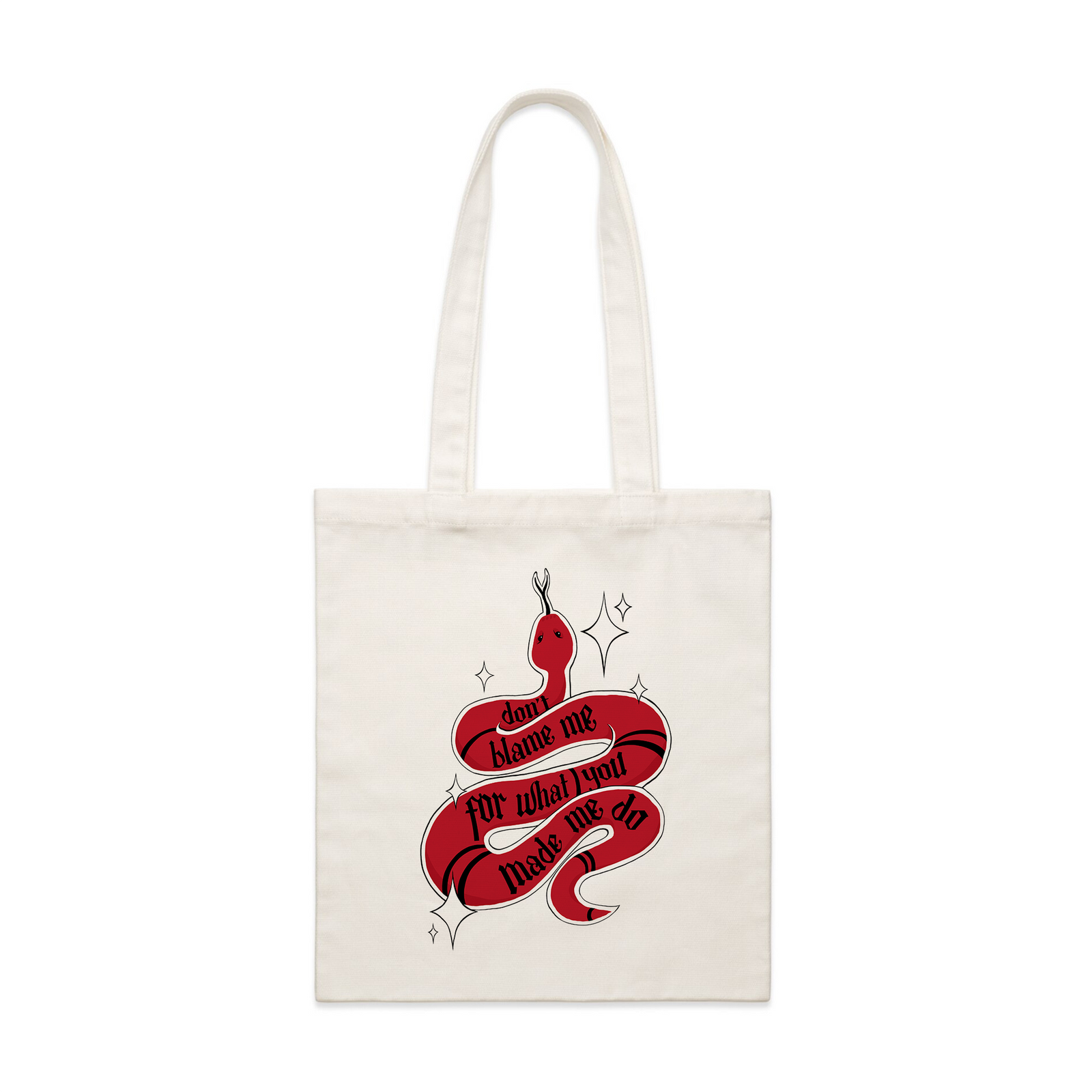 Cream parcel tote with Don't Blame Me Tote graphic by Lonely Kids Club