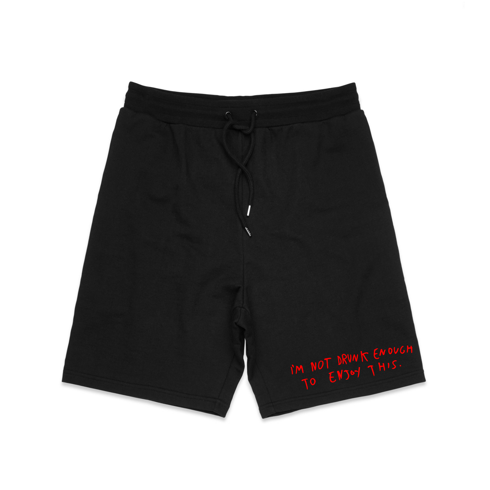 Black regular heavy shorts with Drunk Xmas Shorts graphic by Lonely Kids Club