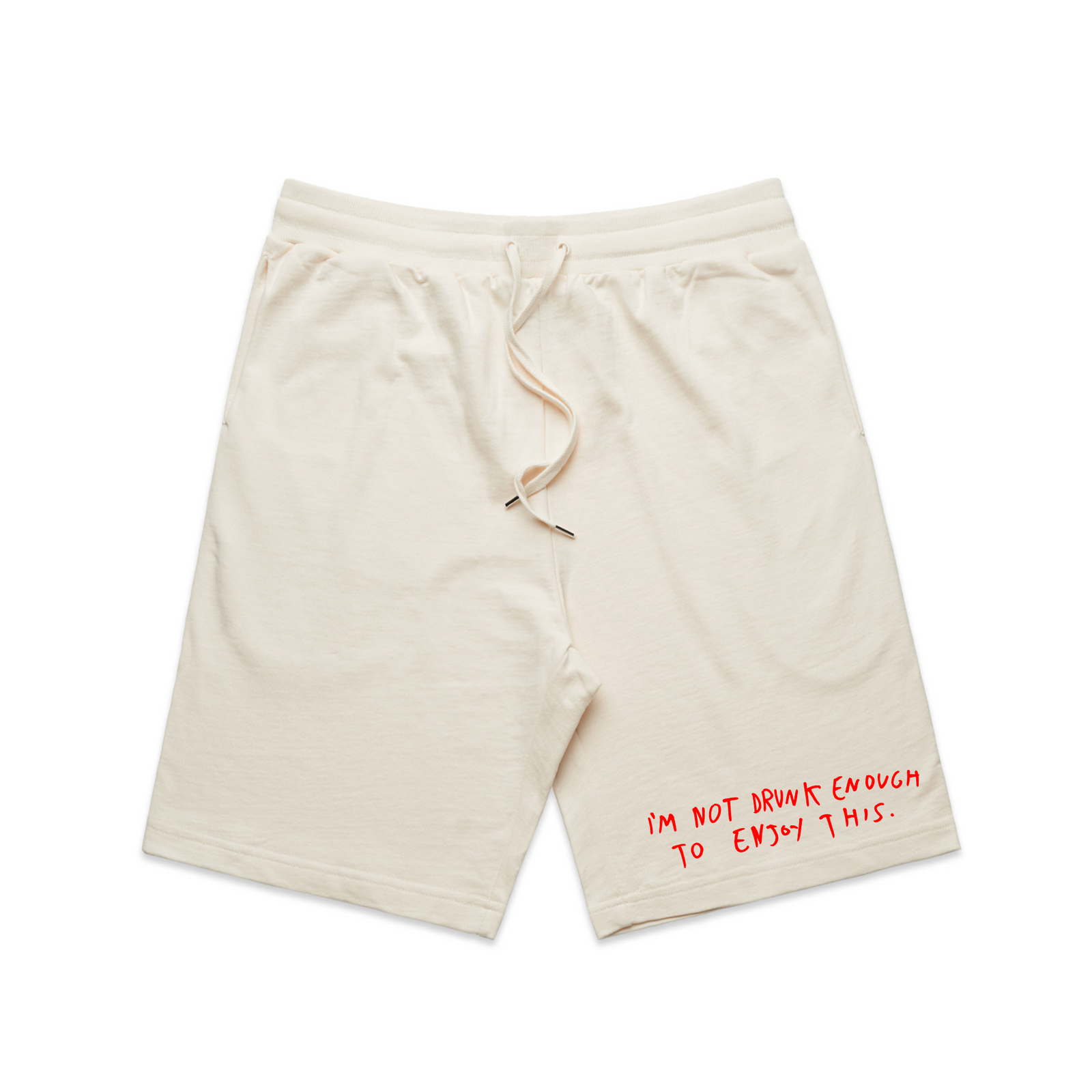 Ecru regular heavy shorts with Drunk Xmas Shorts graphic by Lonely Kids Club