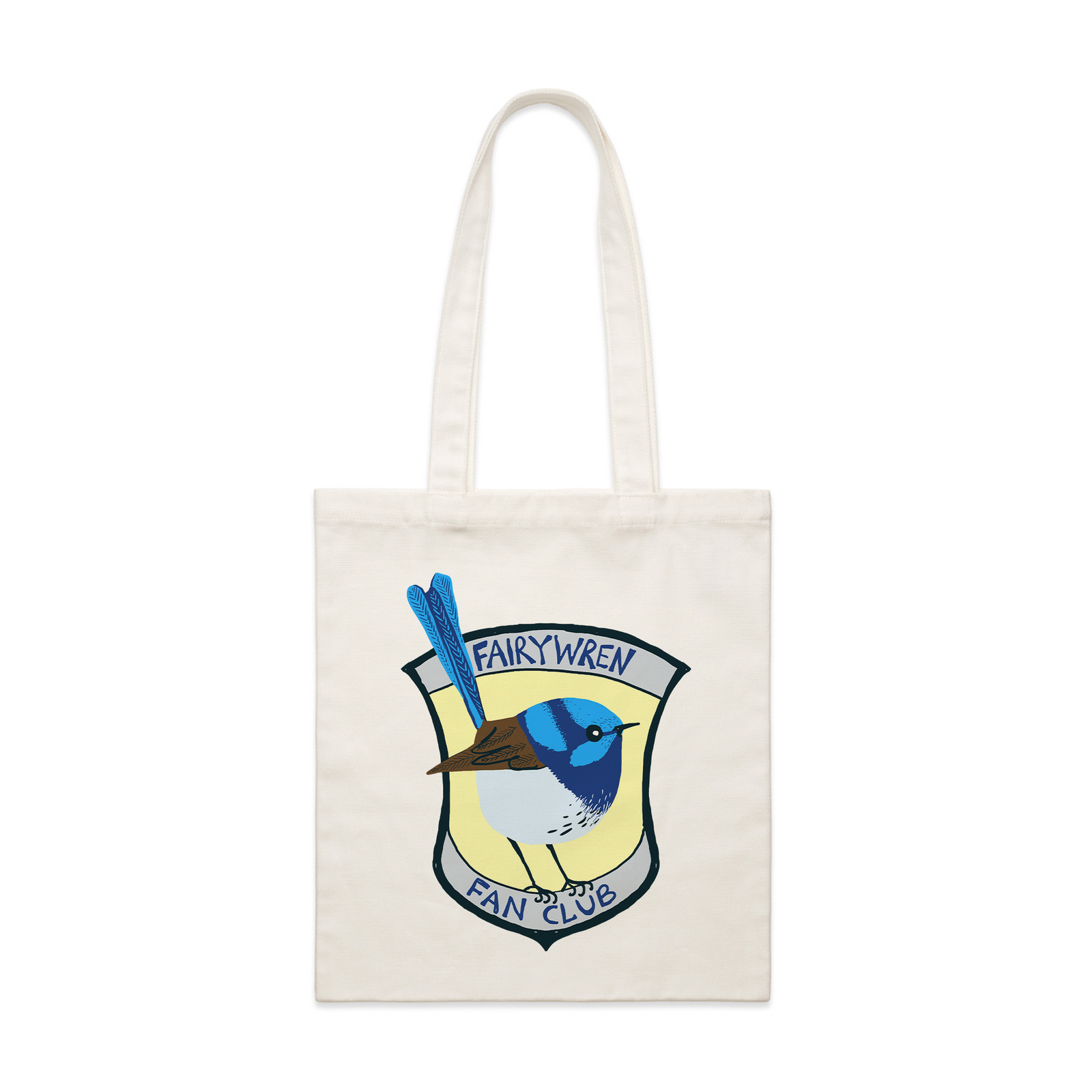 Cream parcel tote with Fairywren Fan Club Tote graphic by Lonely Kids Club