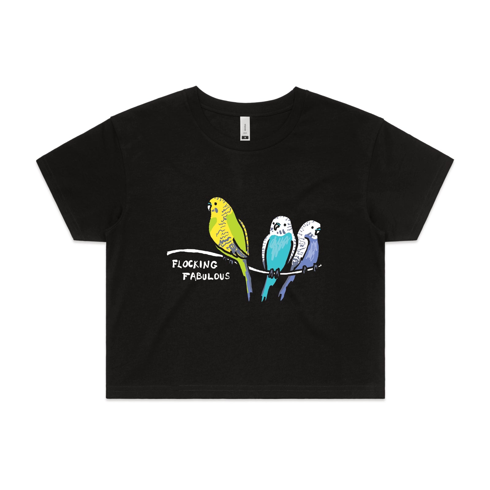Black crop top with Flocking Fabulous graphic by Lonely Kids Club