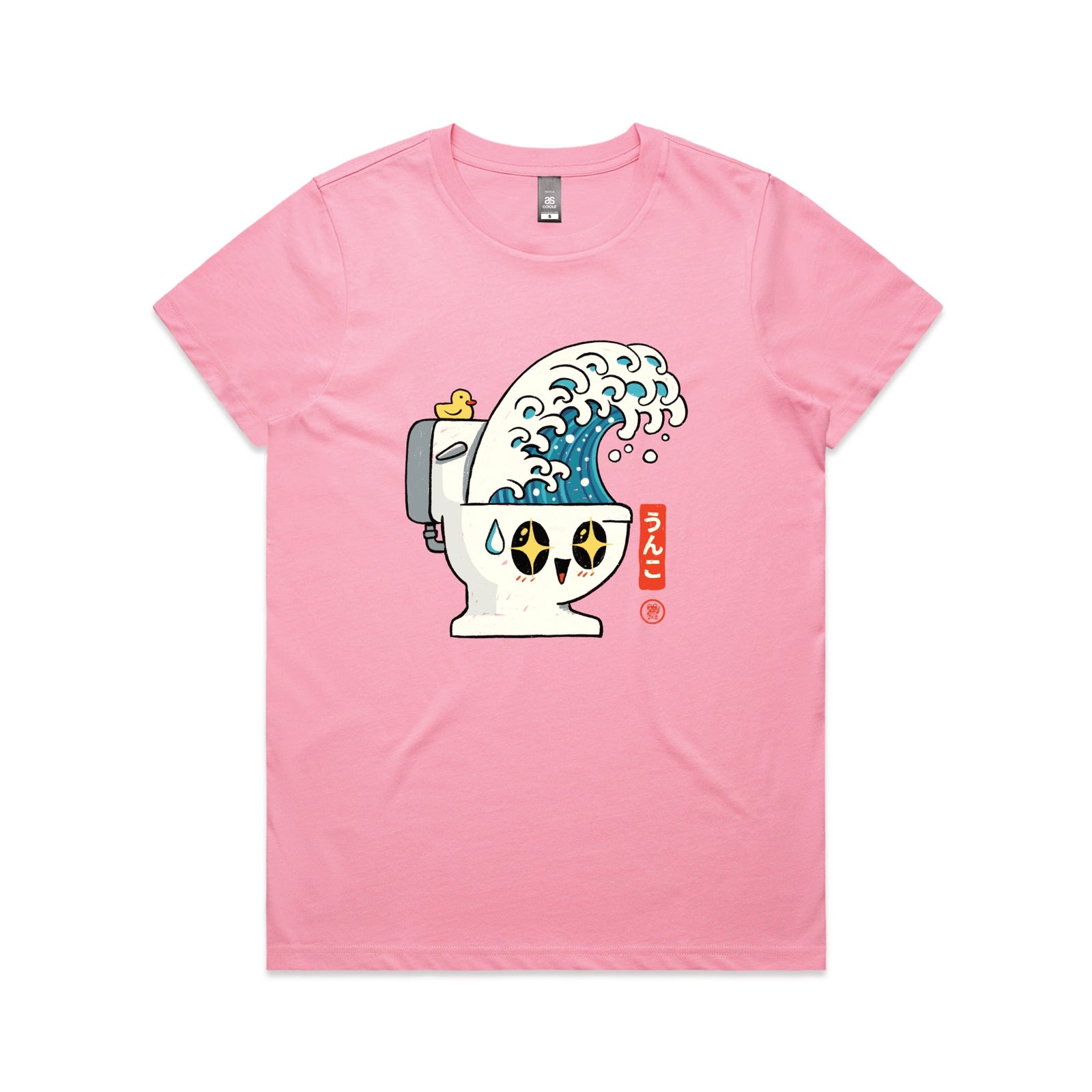 Bubblegum fitted womens t-shirt with The Great Flush graphic by Lonely Kids Club