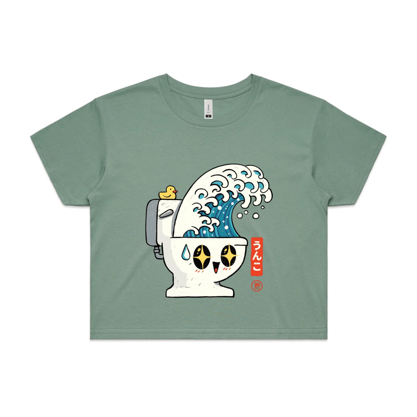 Sage crop top with The Great Flush graphic by Lonely Kids Club