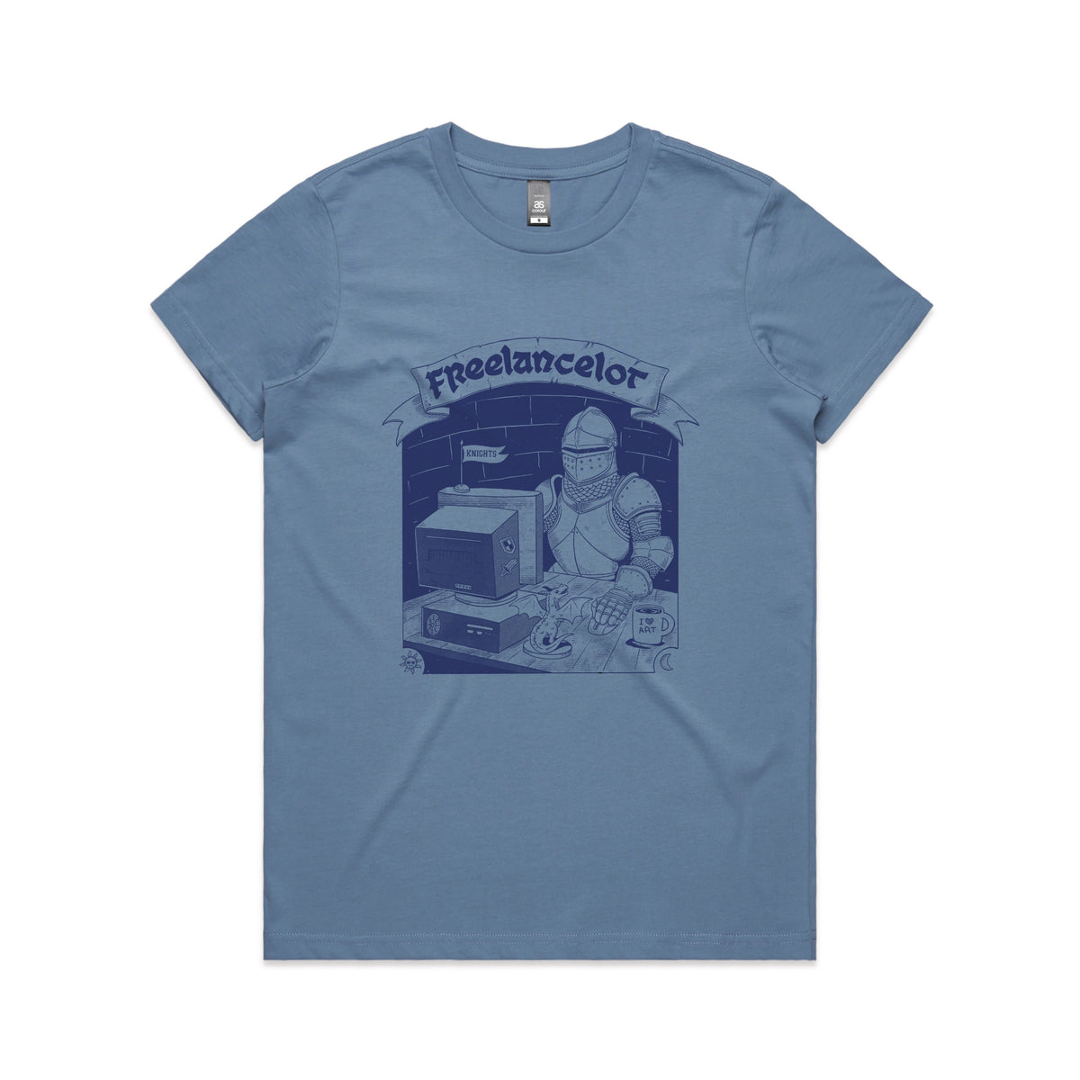 Carolina Blue fitted womens t-shirt with Freelancelot graphic by Lonely Kids Club