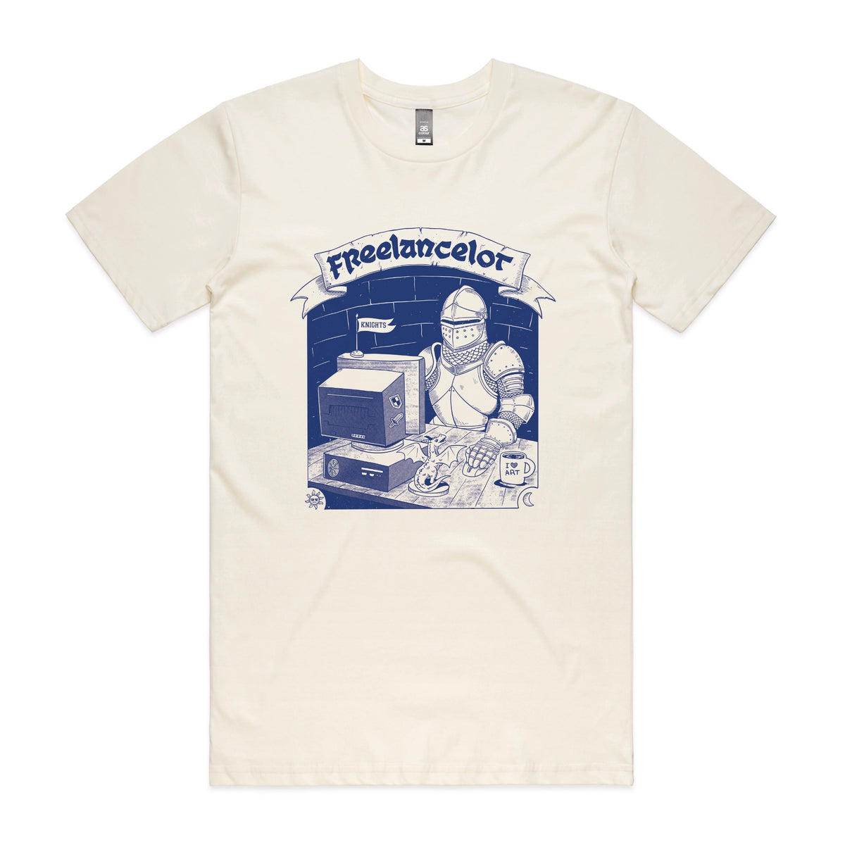 Ecru unisex t-shirt with Freelancelot graphic by Lonely Kids Club