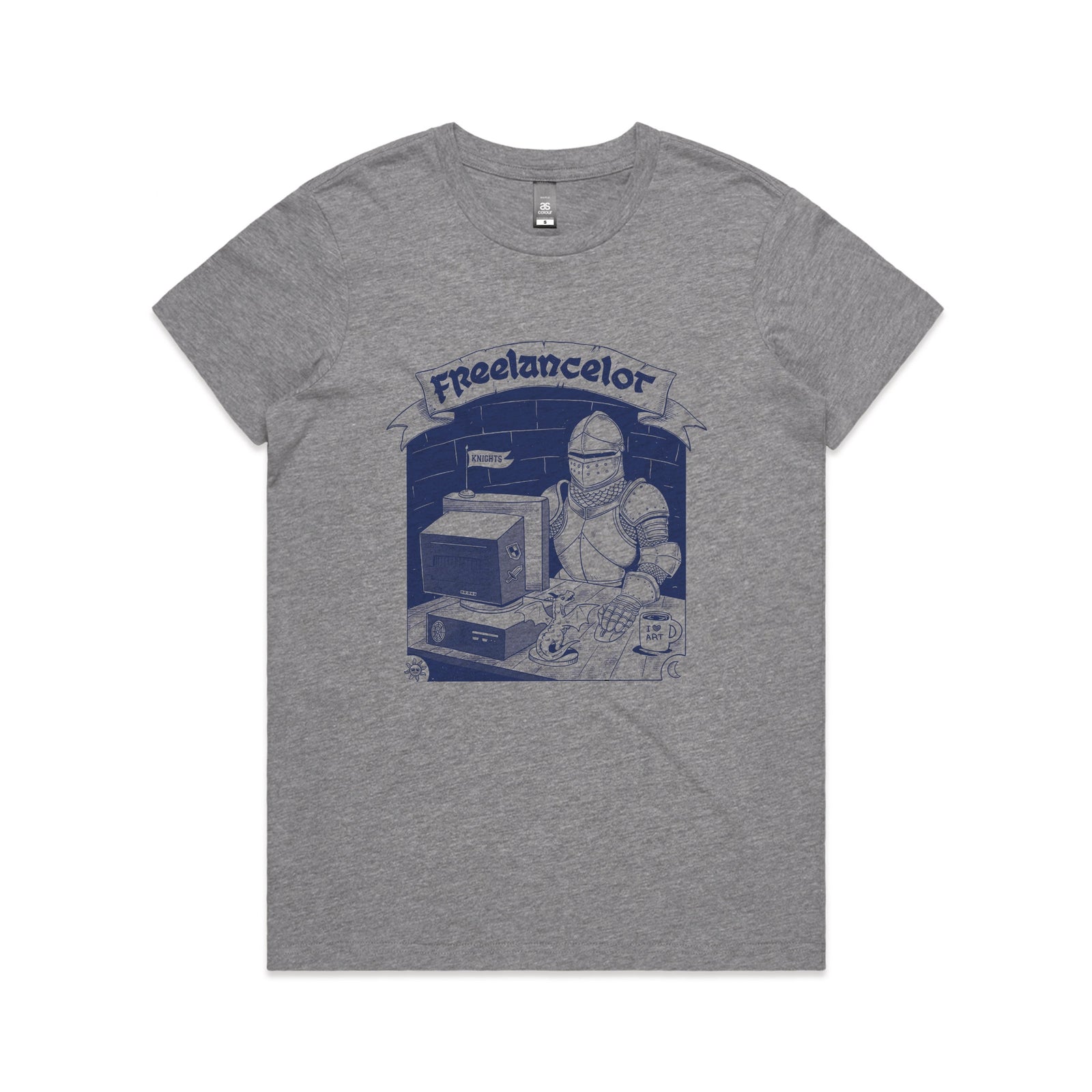 Grey Marle fitted womens t-shirt with Freelancelot graphic by Lonely Kids Club
