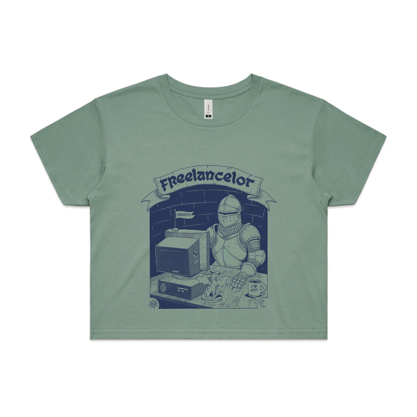 Sage crop top with Freelancelot graphic by Lonely Kids Club