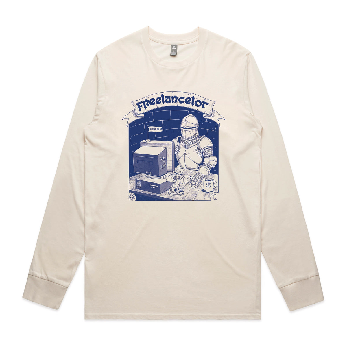 Ecru long sleeve t-shirt with Freelancelot graphic by Lonely Kids Club