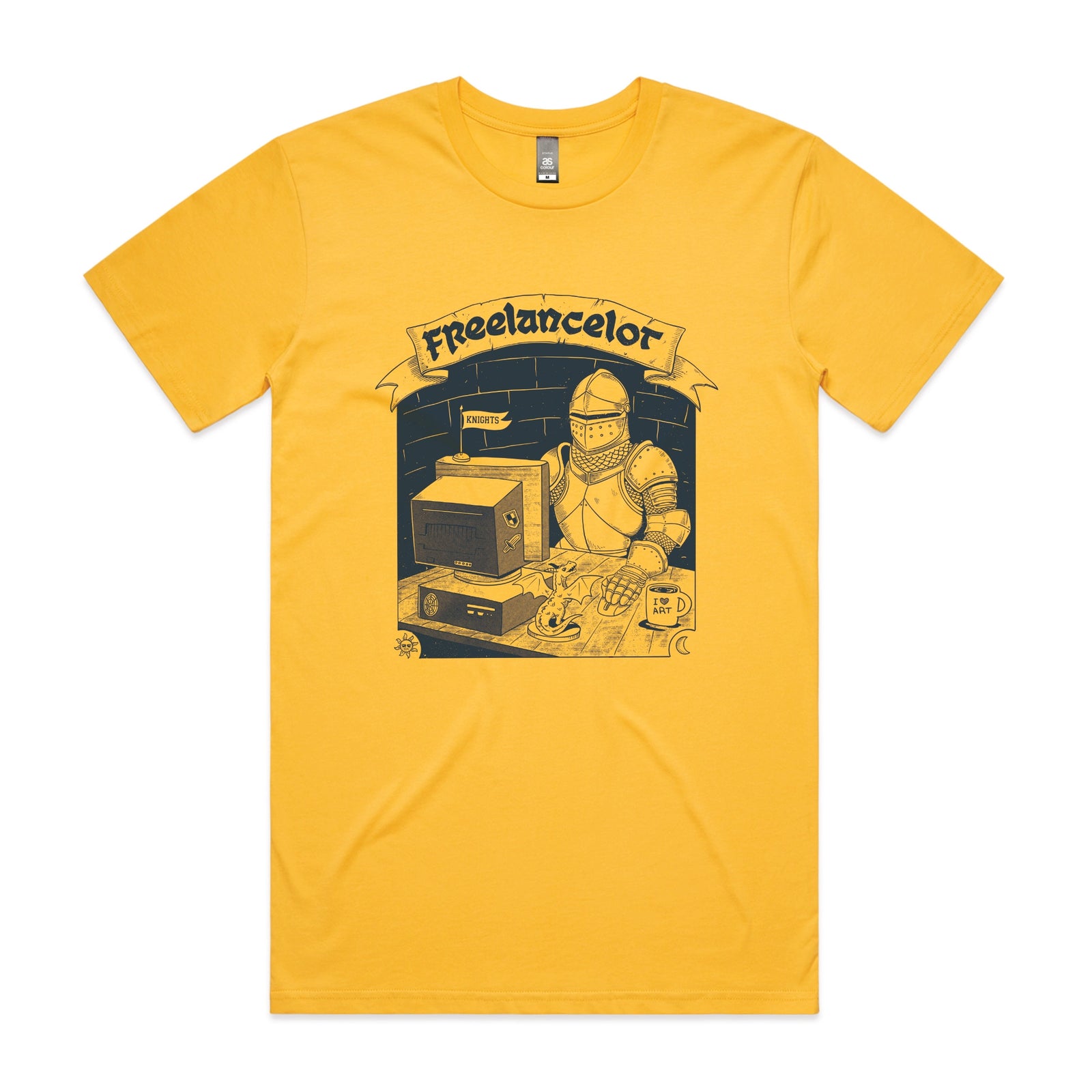 Yellow unisex t-shirt with Freelancelot graphic by Lonely Kids Club