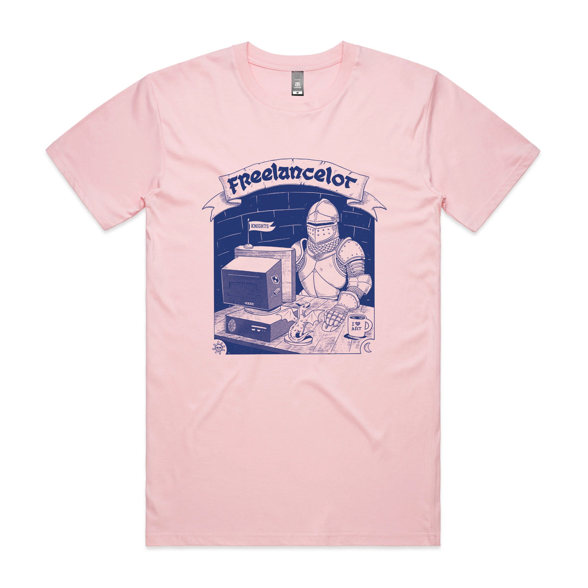 Pink unisex t-shirt with Freelancelot graphic by Lonely Kids Club