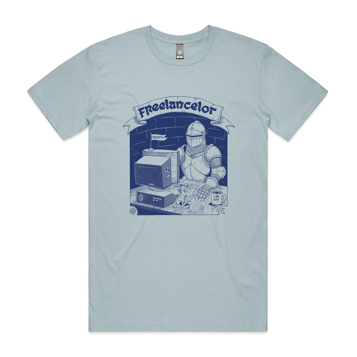 Pale Blue unisex t-shirt with Freelancelot graphic by Lonely Kids Club