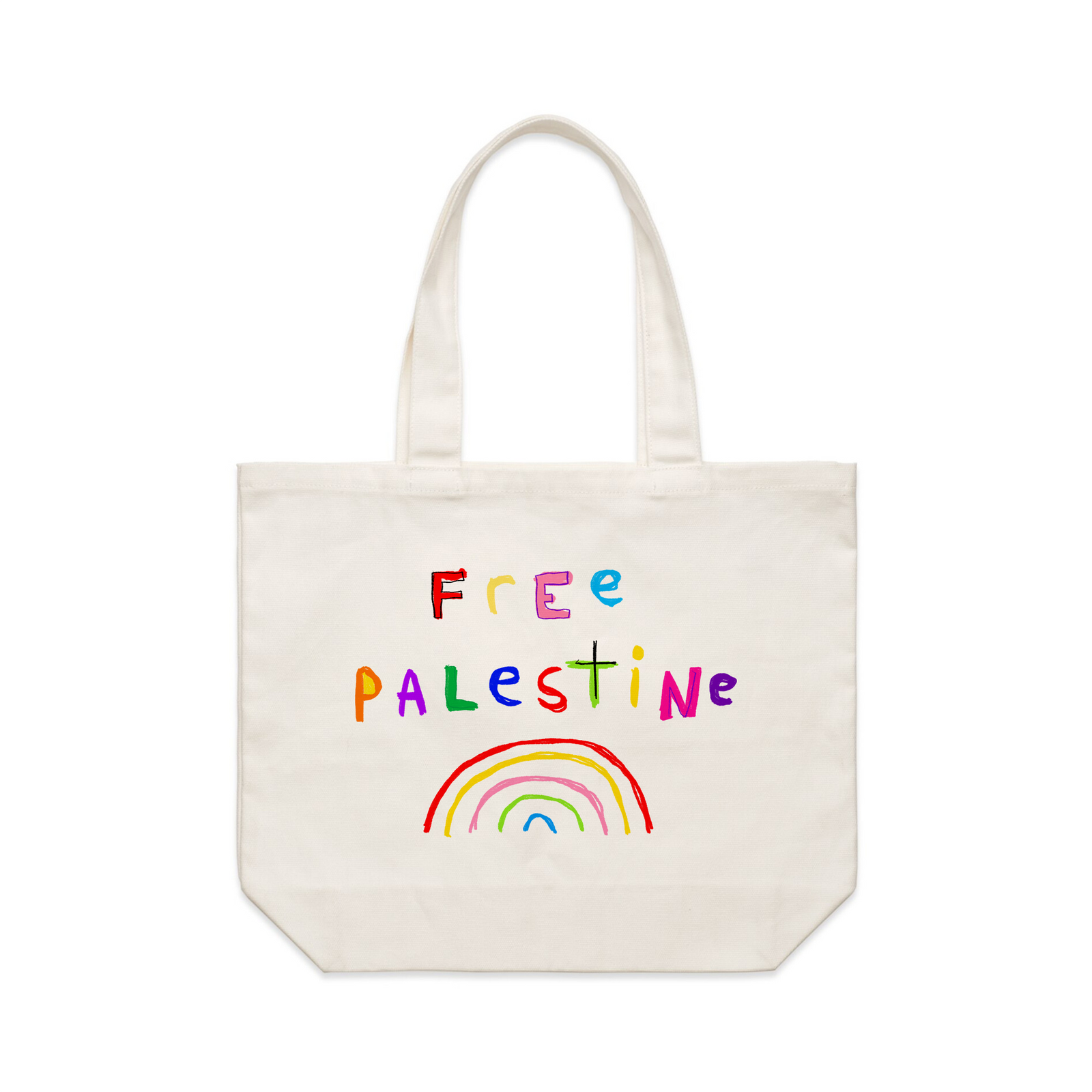 Cream shoulder tote with Free Palestine Charity Tote graphic by Lonely Kids Club