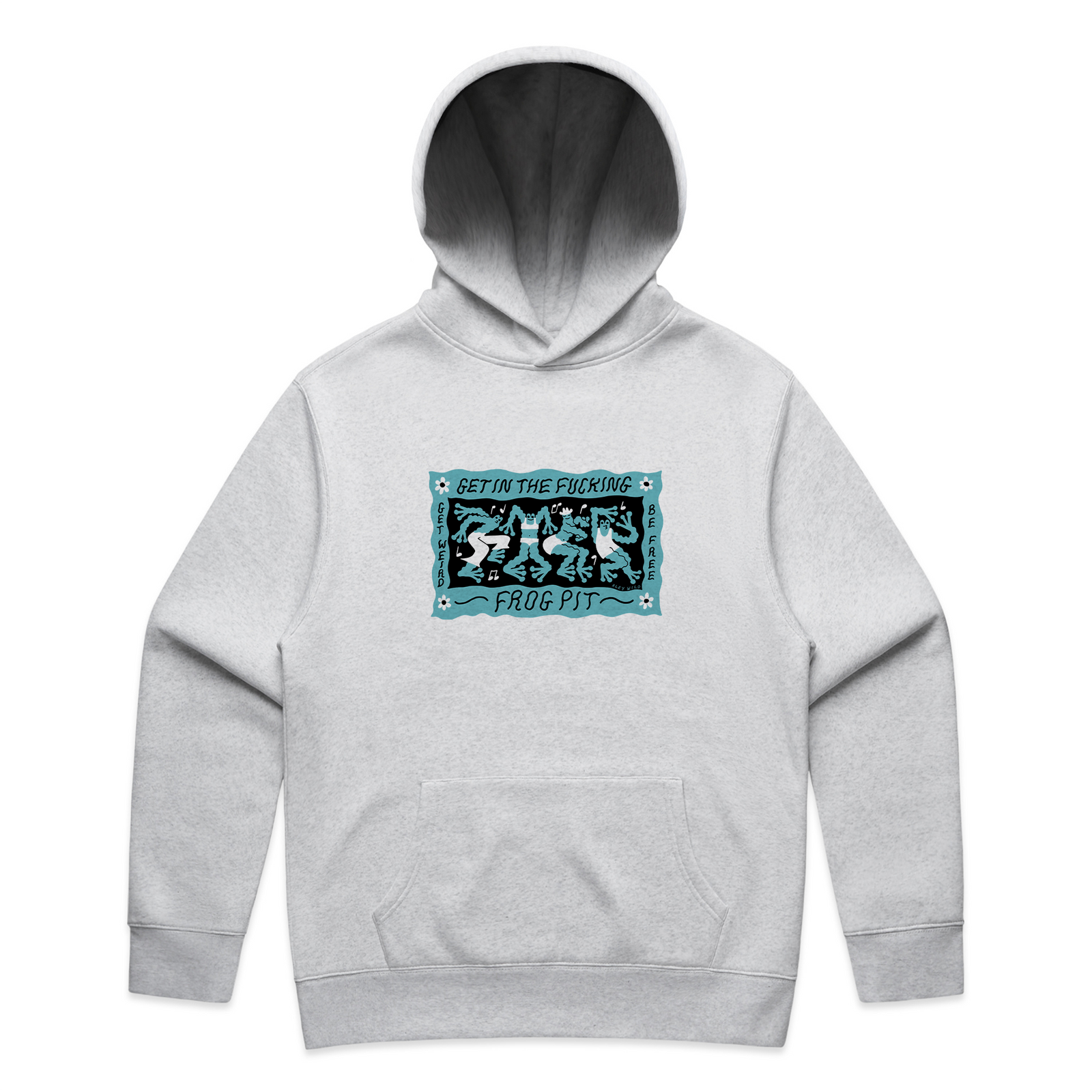 White Marle oversized hoodie with Frog Pit Hoodie graphic by Lonely Kids Club