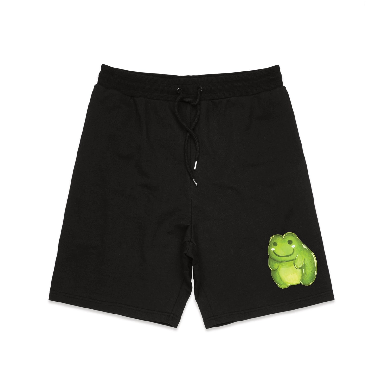 Black regular heavy shorts with Froggy Shorts graphic by Lonely Kids Club