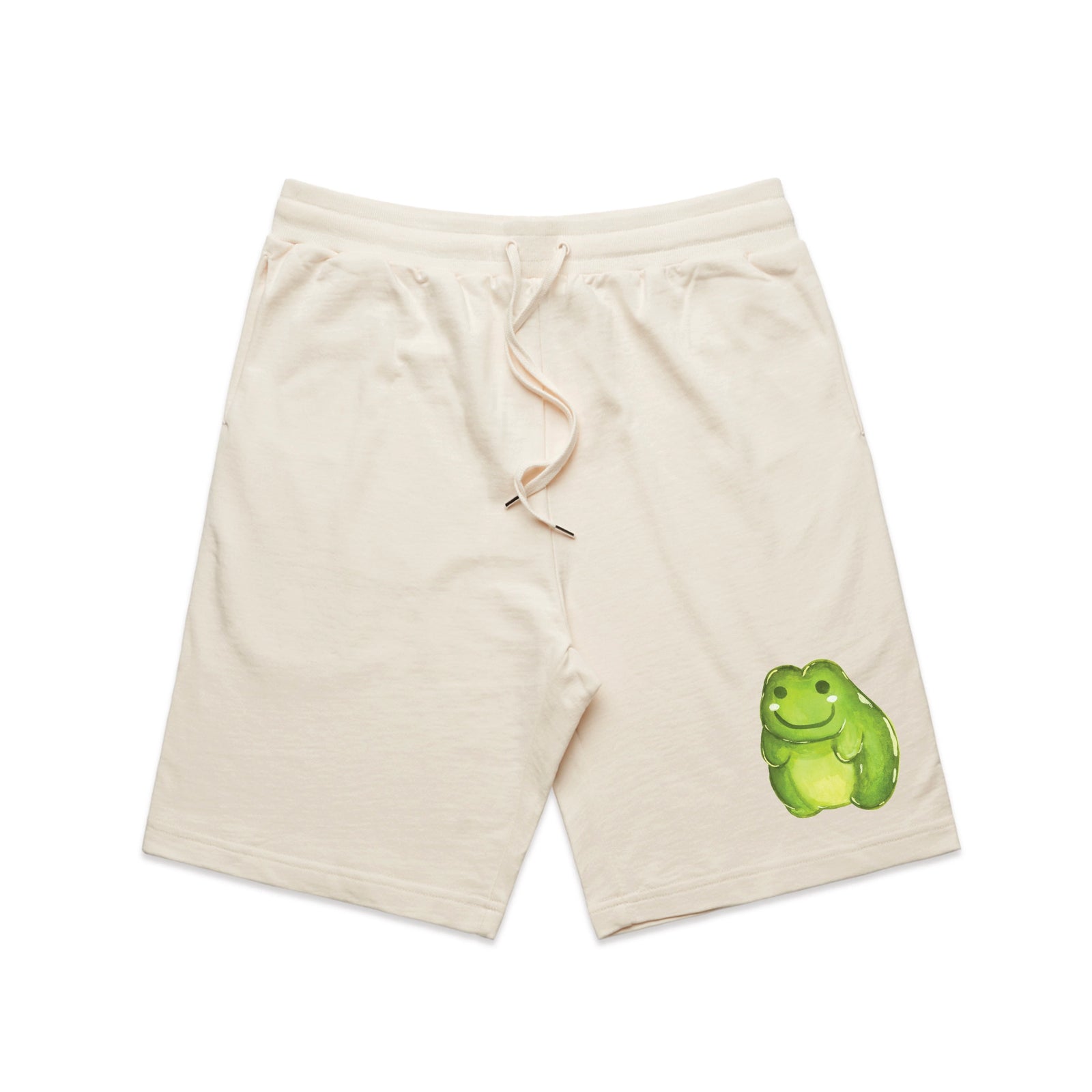 Ecru regular heavy shorts with Froggy Shorts graphic by Lonely Kids Club