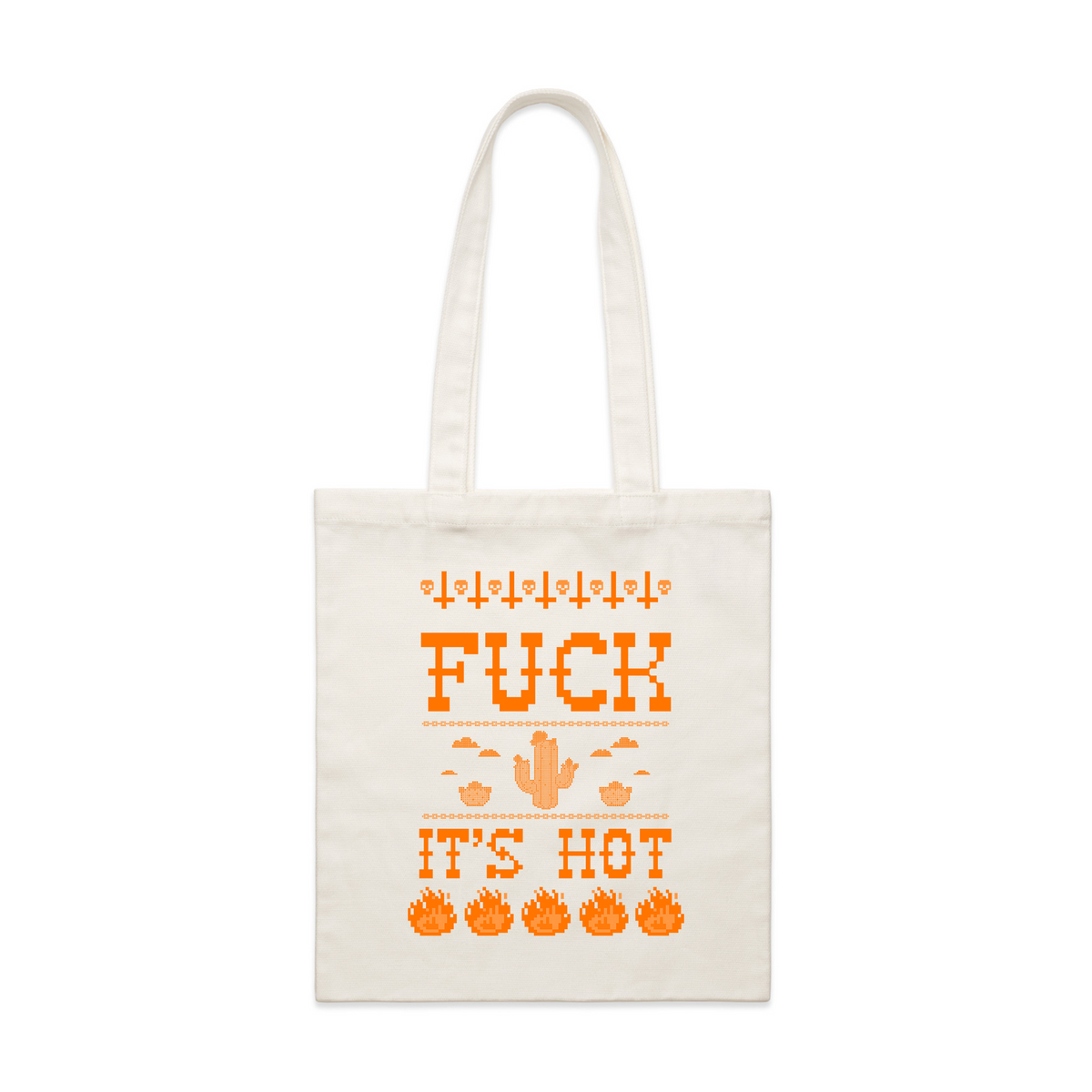 Cream parcel tote with Fuck It's Hot Tote graphic by Lonely Kids Club