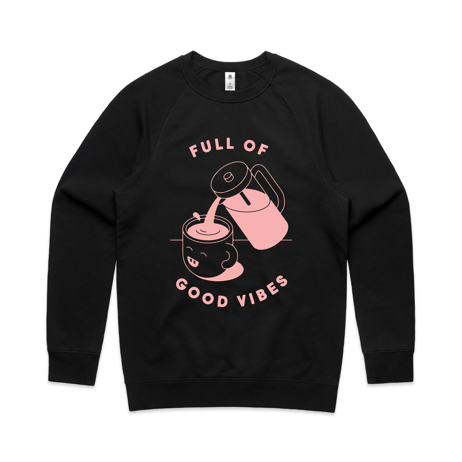 Black regular jumper with Full Of Good Vibes Jumper graphic by Lonely Kids Club