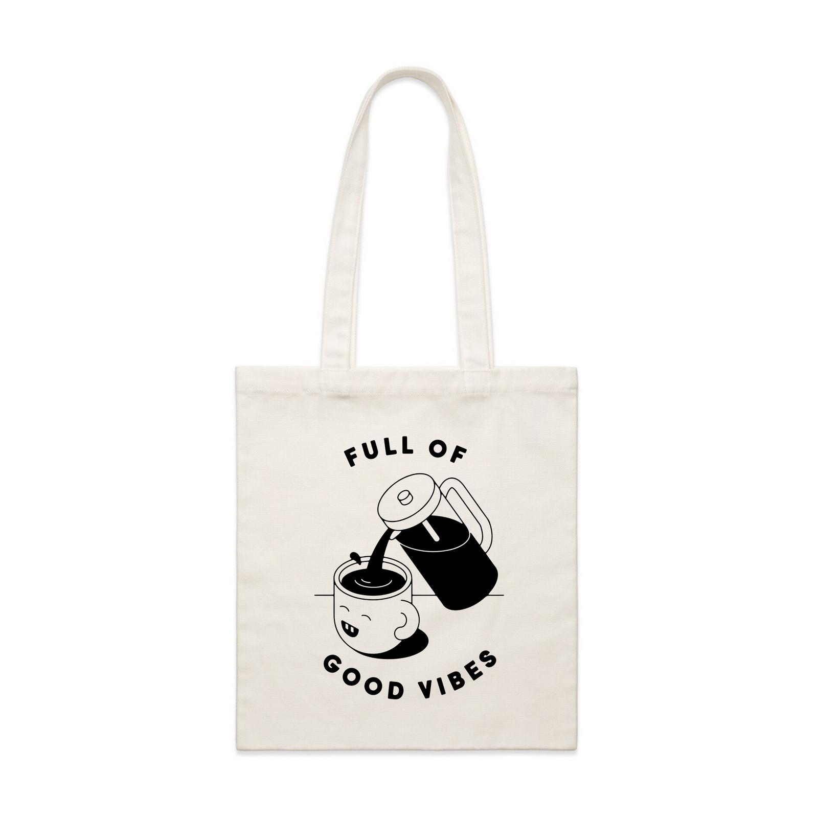 Cream parcel tote with Full Of Good Vibes Tote graphic by Lonely Kids Club