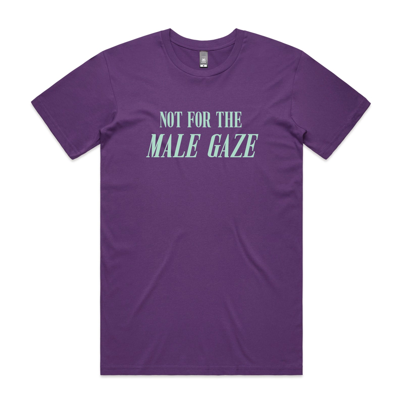 Purple unisex t-shirt with Male Gaze graphic by Lonely Kids Club