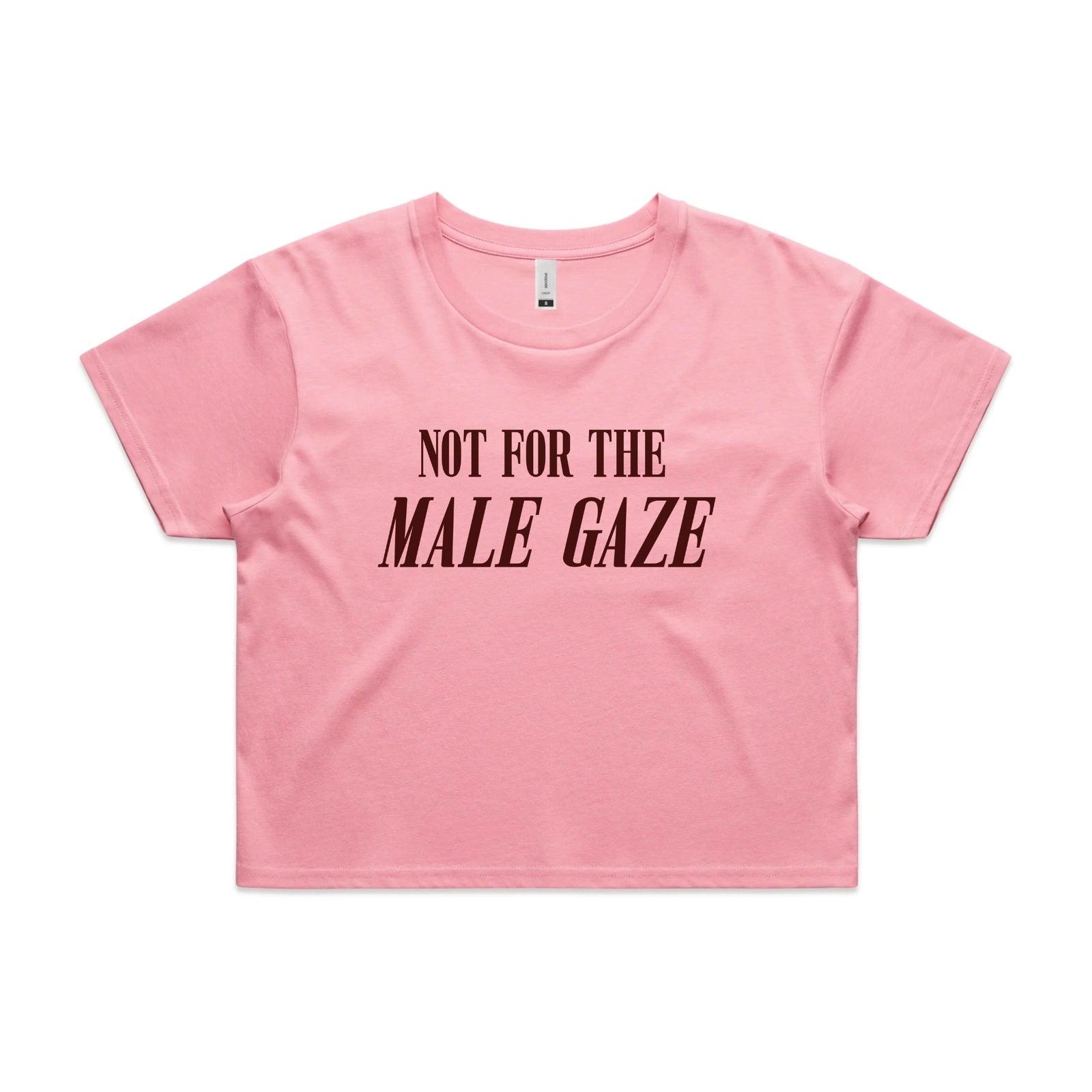 Bubblegum crop top with Male Gaze graphic by Lonely Kids Club