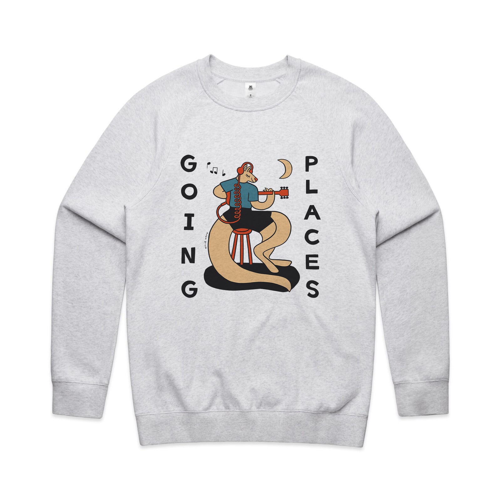 White Marle regular jumper with Going Places Jumper graphic by Lonely Kids Club