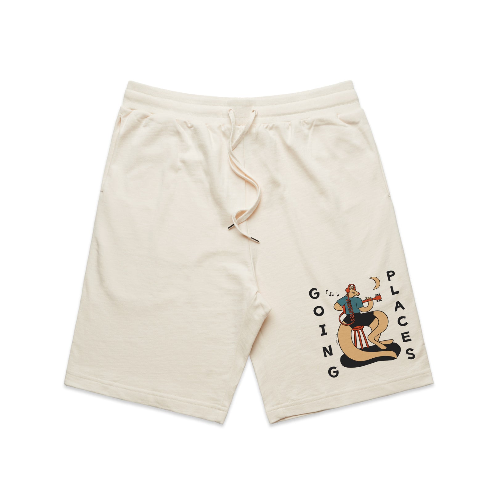 Ecru regular heavy shorts with Going Places Shorts graphic by Lonely Kids Club
