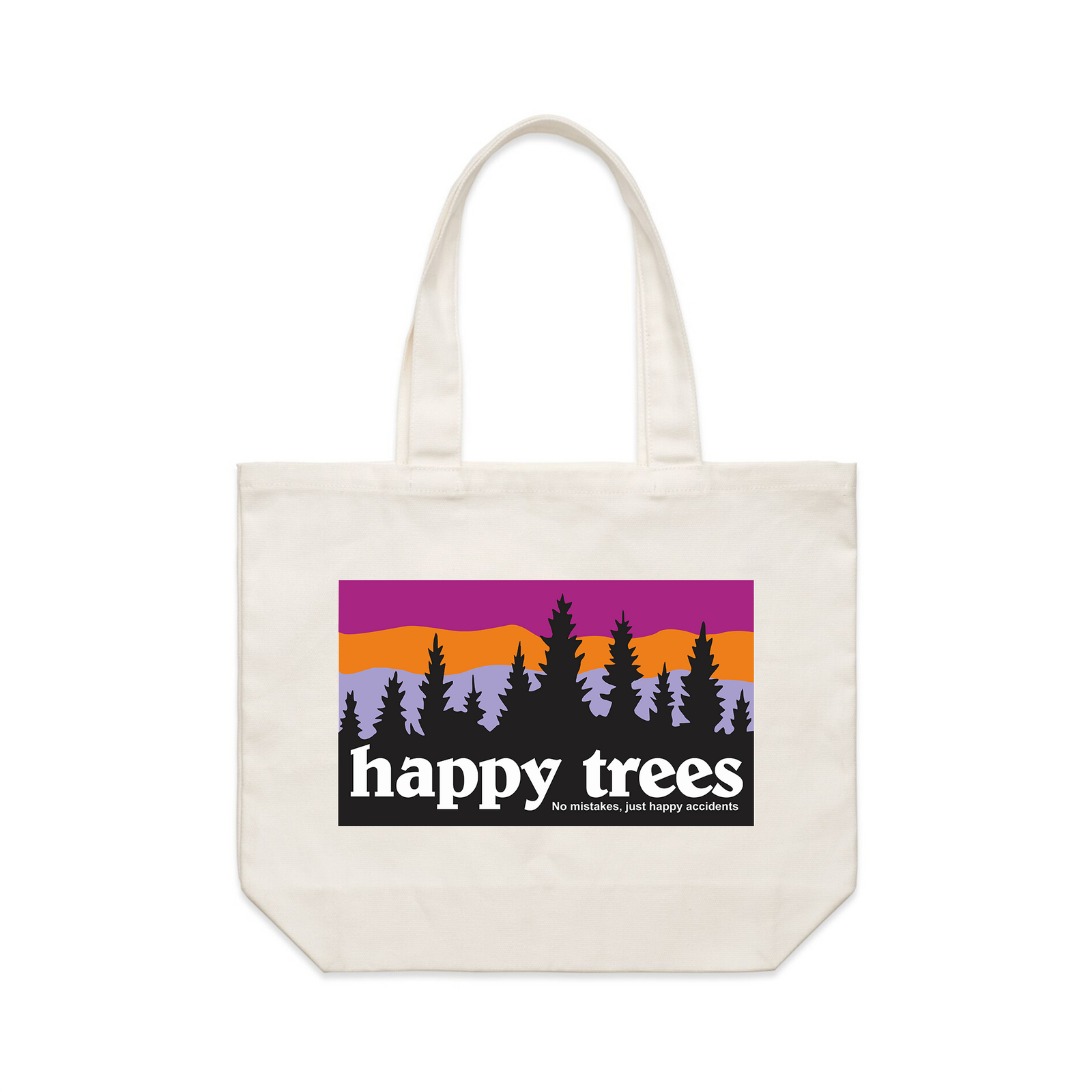 Cream shoulder tote with Happy Trees Tote graphic by Lonely Kids Club